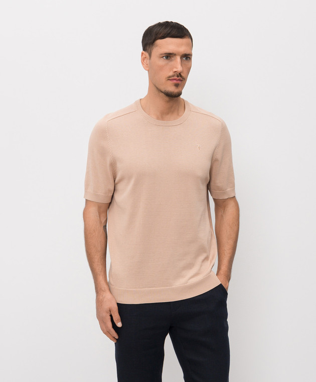 Trussardi Бежевая футболка с шелком с вышивкой эмблемы M0618000066NMK617K00 изображение 3
