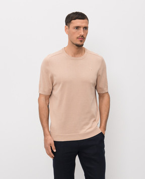 Trussardi Бежева футболка із шовком з вишивкою емблеми M0618000066NMK617K00