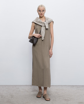 Brunello Cucinelli Коричнева сукня з льоном MH126A4812