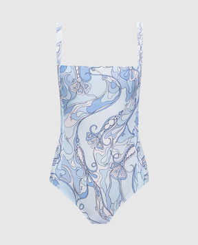PUCCI Голубой купальник с брендовым принтом Orchidee 6HMC756H835