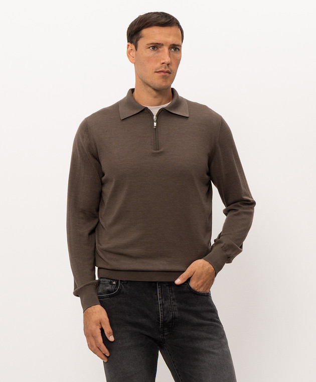 Doriani Cashmere Коричневе поло з вовни, шовку та кашеміру 18057ZIP79 зображення 3