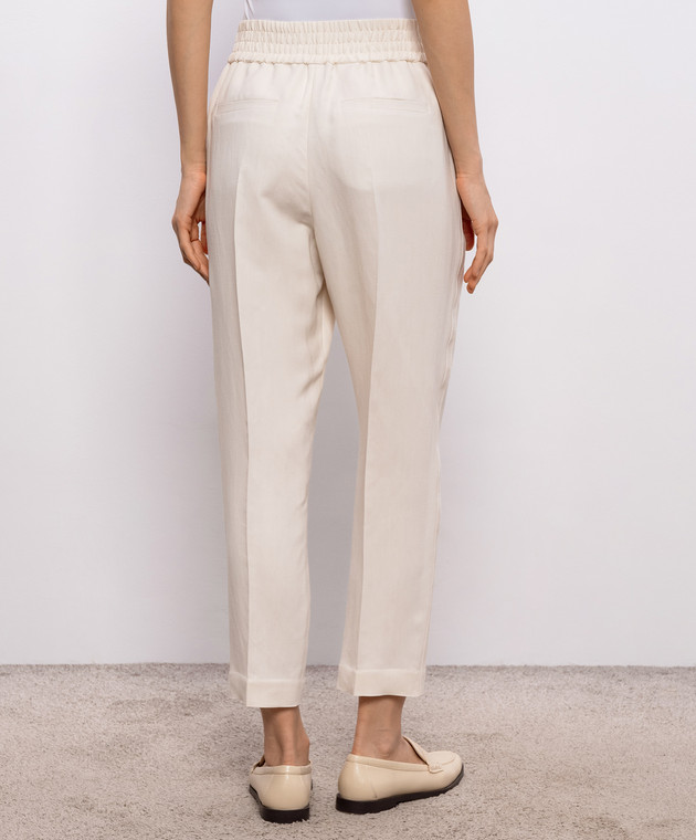 Brunello Cucinelli Брюки цвета айвори с леном MH126P7197 изображение 4