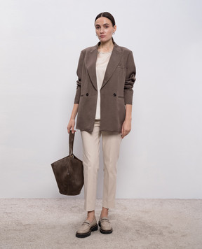 Peserico Коричневий двобортний жакет з льоном A01214D01926