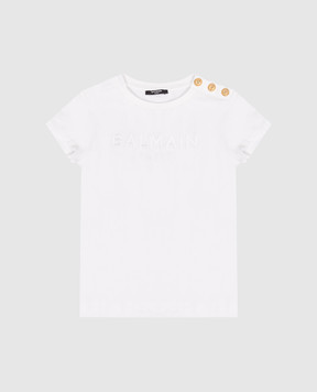 Balmain Дитяча біла футболка з вишивкою логотипа BY8A21Z32771214