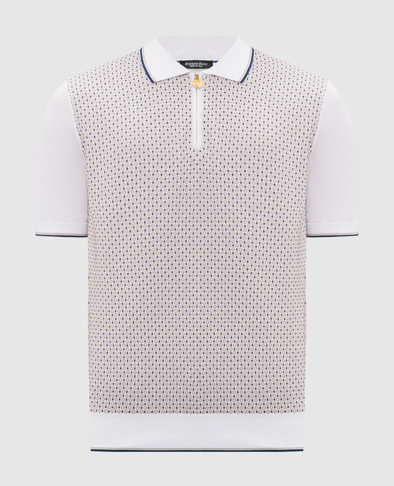 Белое поло с контрастным узором