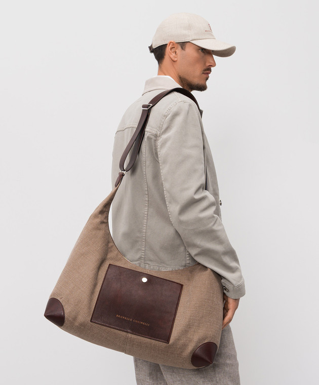 Brunello Cucinelli Коричневая сумка с леном с принтом логотипа MBACBU442P изображение 2