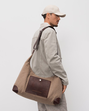 Brunello Cucinelli Коричнева сумка з льоном з принтом логотипа MBACBU442P