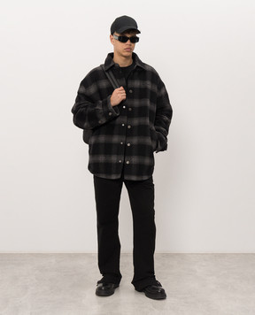 Off-White Сіре пальто в стилі сорочки в клітинку 44MER09TF26F001