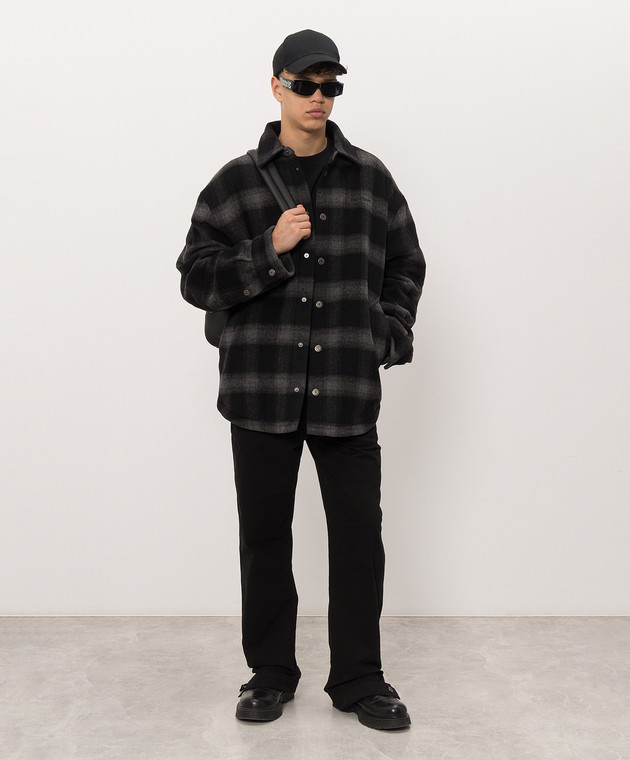 Off-White Сіре пальто в стилі сорочки в клітинку 44MER09TF26F001 зображення 2