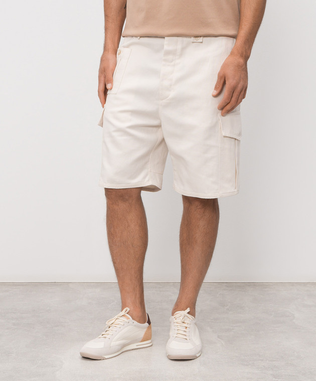 Brunello Cucinelli Шорти-карго кольору аворі з льоном MP544U0075 зображення 3