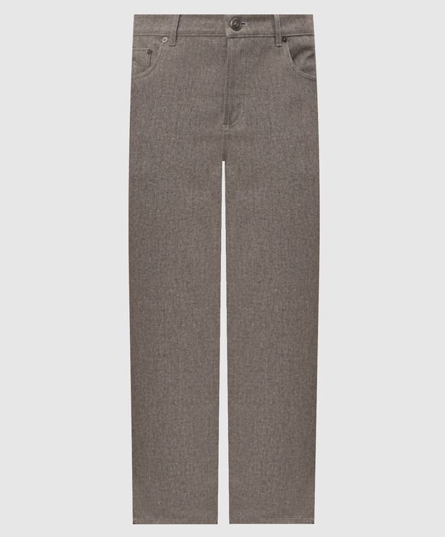 Brunello Cucinelli Серые брюки из шерсти с вышивкой эмблемы M038PF1012