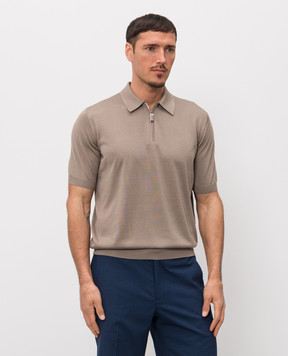 Stefano Ricci Коричневе поло із шовку зі шкірою крокодила K616006Z41F26102