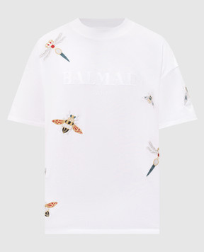 Balmain Белая футболка с вышивкой Insect HH1EG230GF69