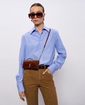 Saint Laurent Коричневий шкіряний лакований клатч для телефону 808702AAEAU