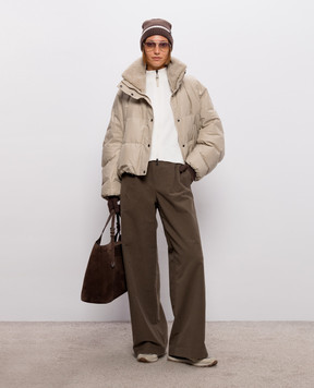 Brunello Cucinelli Коричневые брюки из хлопка с цепочкой мониль MB152P9352