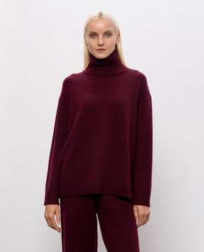 Allude Бордовий светр з вовни і кашеміру з розрізами 26517105