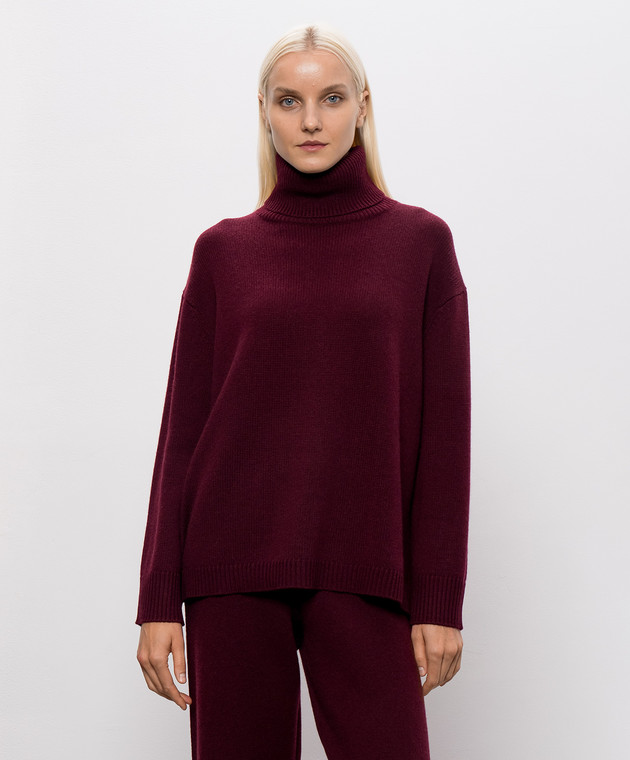 Allude Бордовий светр з вовни і кашеміру з розрізами 26517105 зображення 3