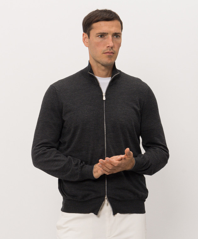 Brunello Cucinelli Темно-серый кардиган из шерсти и кашемира M2400106 изображение 3