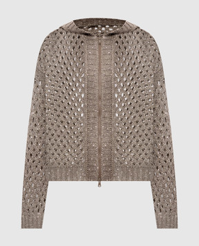 Brunello Cucinelli Коричневий ажурний кардиган з шовком та льоном MEA338206P