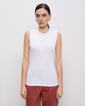 Peserico Білий топ з ланцюжком моніль та люрексом A08625J05669C