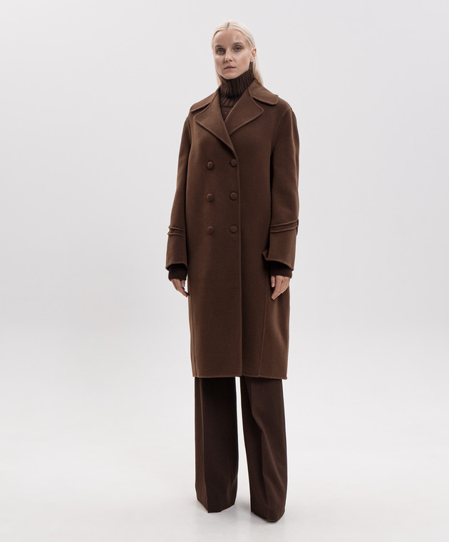 Ermanno Scervino Коричневе двобортне пальто з вовни D496D316ZBG зображення 3