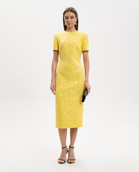 David Koma Желтое твидовое платье-футляр в пайетке RE26DK77D