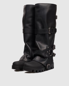 Dolce&Gabbana Чорні комбіновані чоботи з логотипом CU1288AX872