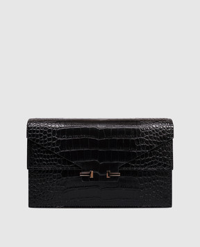 Tom Ford Черная кожаная сумка-мессенжер AUBE с тиснением под кожу крокодила S0531LCL607P