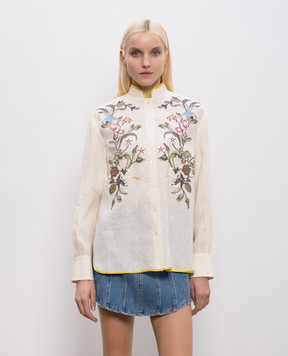 Valentino Бежева блуза з льону з квітковою вишивкою 8B3AB8269M4