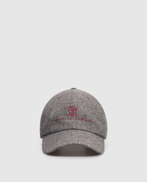 Brunello Cucinelli Сіра кепка з льону, шовку і вовни з логотипом MZ4039850