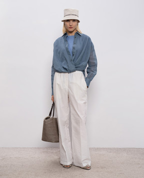 Brunello Cucinelli Голубая футболка с кашемиром и шелком M41810000