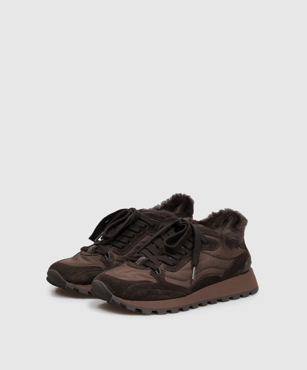 Brunello Cucinelli Коричневые кроссовки с цепочкой мониль MZSFG3384 изображение 2