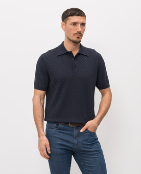 Canali Синє поло з шовком в тканий візерунок MK02466C0127