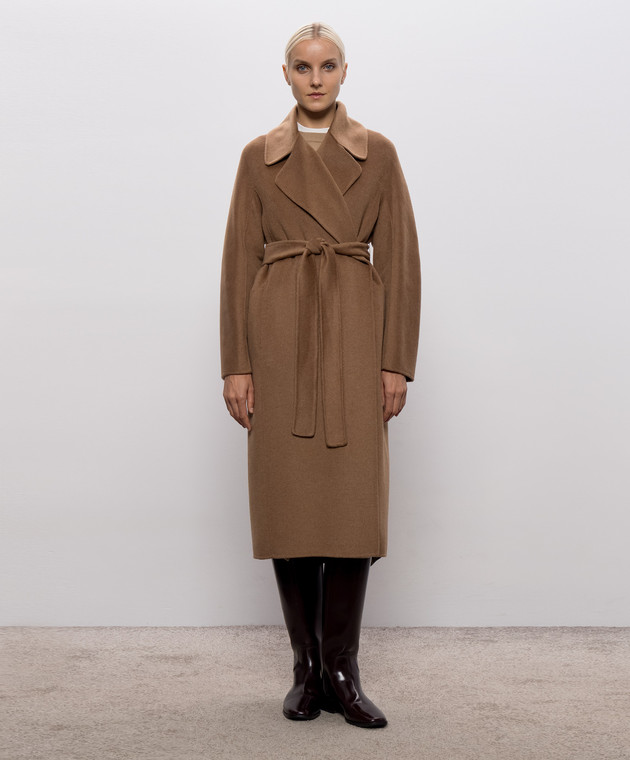 Max Mara Коричневое пальто ARIS на запах из шерсти, кашемира и шелка SMMARIS изображение 3
