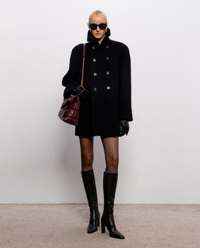 Saint Laurent Черное двубортное пальто из шерсти 866248Y060R