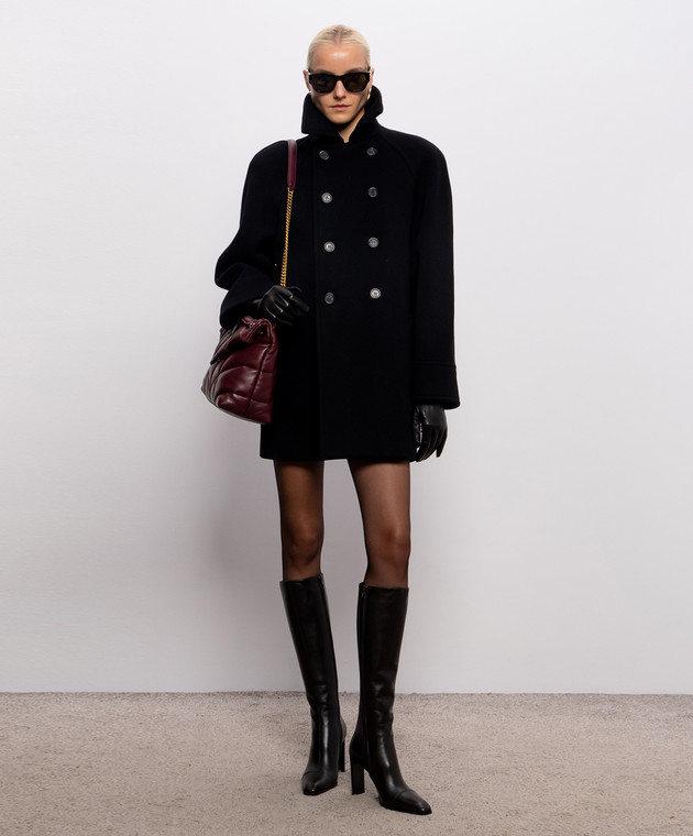 Saint Laurent Черное двубортное пальто из шерсти 866248Y060R изображение 2