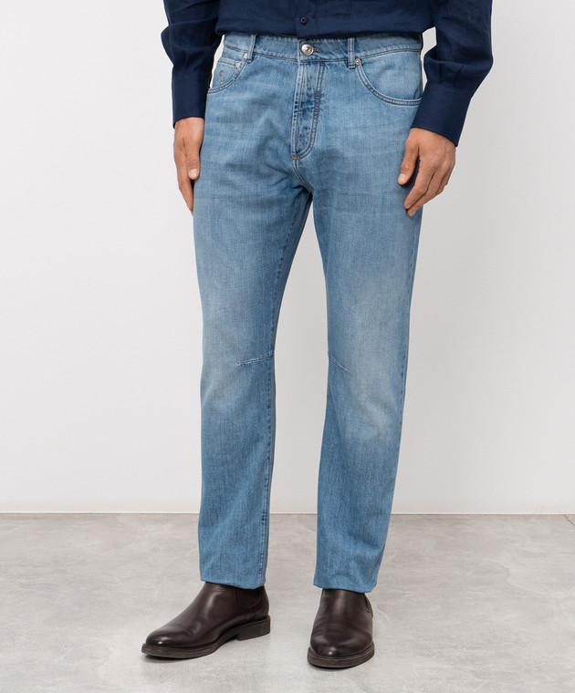 Brunello Cucinelli Блакитні джинси з патчем логотипа M0Z37X1290 зображення 3