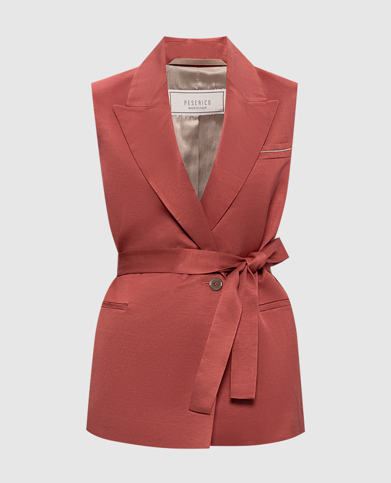 Красный двубортный жилет с льном