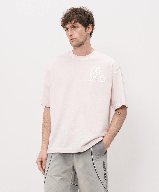 Off-White Розовая футболка с принтом логотипа 44MAA120S26J00U изображение 3