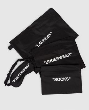 Off-White Чорний дорожній набір чохлів і маски для сну з принтом OWNJ007C99FAB001