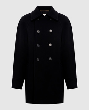 Saint Laurent Черное двубортное пальто из шерсти 866248Y060R