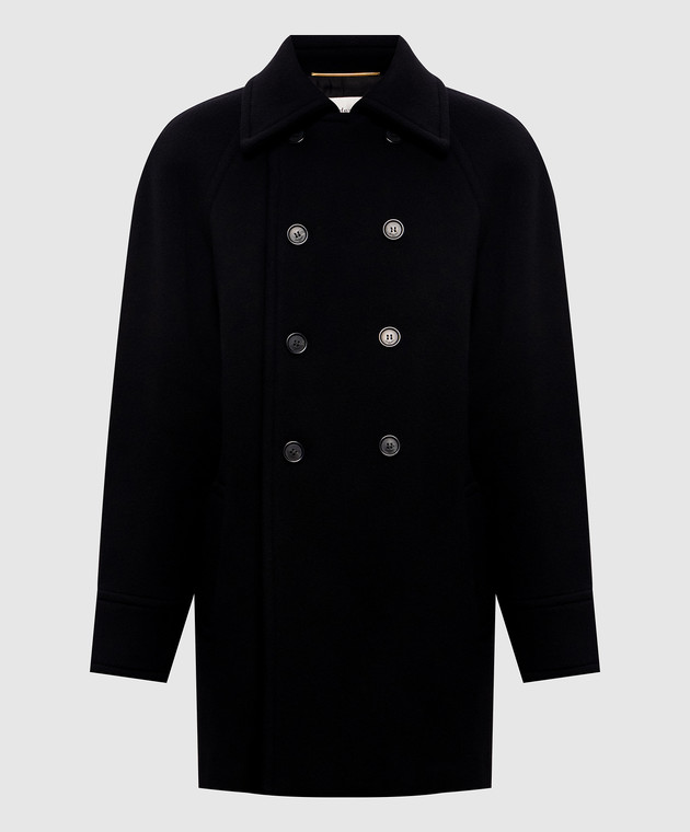 Saint Laurent Черное двубортное пальто из шерсти 866248Y060R