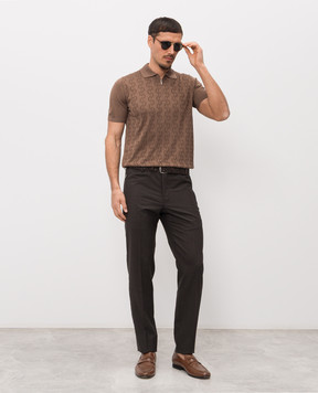 Bertolo Cashmere Коричневе поло із шовку у візерунок 902335002425