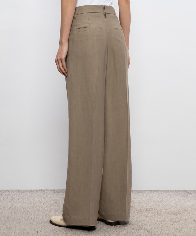 Brunello Cucinelli Коричневі штани з льоном з ланцюжком моніль MH126P8884 зображення 4