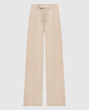 Brunello Cucinelli Бежевые брюки из льна с отворотами ML596P8492