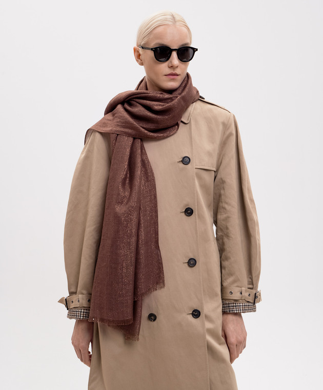 Brunello Cucinelli Коричневий палантин з кашеміром та шовком з люрексом MSCDAR097P зображення 2