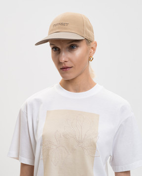 Twinset Бежева кепка з вишивкою логотипа в тон 261TA4391