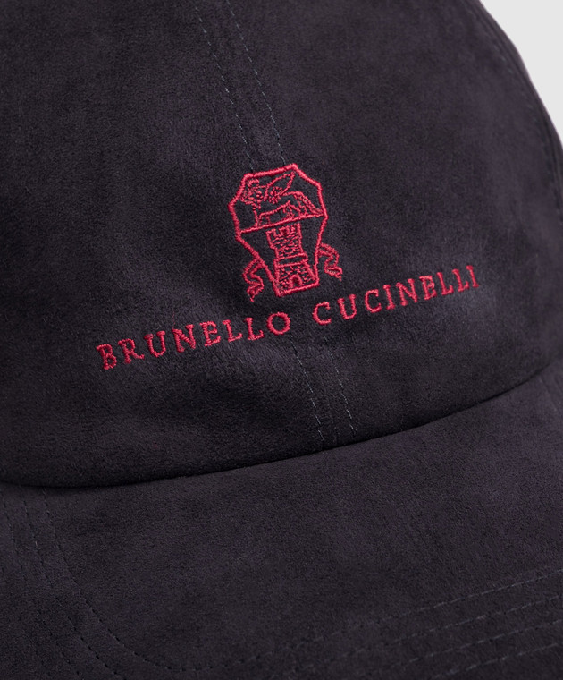 Brunello Cucinelli Синяя замшевая кепка с вышивкой эмблемы MPCLF9850 изображение 4