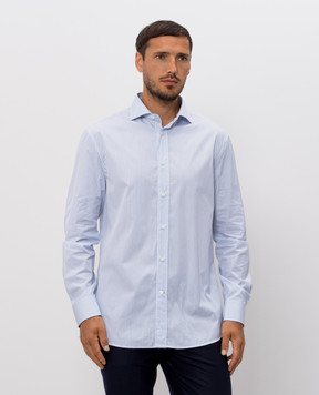 Brunello Cucinelli Голубая рубашка в полоску MY6490627