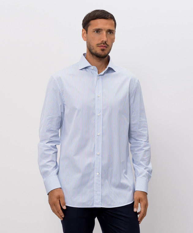 Brunello Cucinelli Голубая рубашка в полоску MY6490627 изображение 3